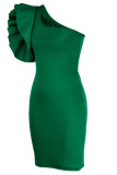 Vestido de noite verde sexy moda patchwork sólido sem costas com gola oblíqua