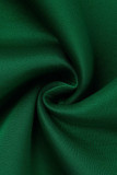 Robe de soirée à col oblique dos nu en patchwork solide vert mode