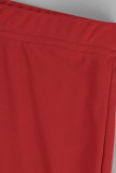 Bandagem sólida casual moda vermelha fenda meia gola alta sem manga duas peças