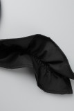 Moda nera sexy stampa senza spacco sulla spalla manica lunga due pezzi
