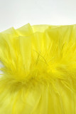 Tops à col roulé à plumes transparentes en patchwork solide jaune sexy