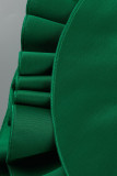 Robe de soirée à col oblique dos nu en patchwork solide vert mode
