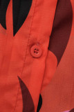 Vestidos de manga larga con cuello en V y abertura en el vendaje con estampado casual de moda roja