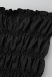 Zwarte mode sexy print backless split off-shoulder lange mouw twee stukken
