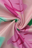 ピンクのセクシーなプリントタッセル包帯背中の開いたホルターワンステップスカートドレス