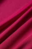 Розово-красный модный повседневный сплошной кисточкой пэчворк с круглым вырезом без рукавов из двух частей