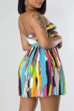 Kleur sexy print patchwork vouw strapless A-lijn jurken