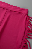 Розово-красный модный повседневный сплошной кисточкой пэчворк с круглым вырезом без рукавов из двух частей