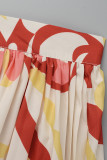Rote Mode Casual Print Bandage Schlitz V-Ausschnitt Langarm Kleider