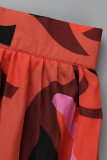 Vestidos de manga comprida com estampa casual vermelho moda com fenda e decote em V