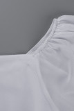 ホワイトファッションカジュアルソリッドスリットスクエアカラー長袖ドレス