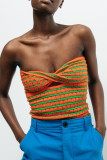 Turkoois sexy uitgeholde patchwork strapless tops