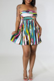 Цветное сексуальное платье с принтом в стиле пэчворк без бретелек A Line