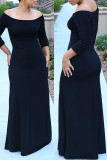 ブラックファッションカジュアルプラスサイズソリッドバックレスオフショルダーロングドレス
