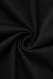 Black Casual Solid Patchwork Oblique Collar Loose Jumpsuits