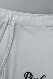 Grau Weiß Fashion Print Patchwork One Shoulder Langarm Zweiteiler