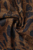 Graue Casual Print Leopard Patchwork V-Ausschnitt Gerade Kleider in Übergröße