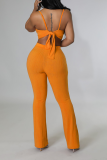 Оранжевый модный принт в стиле пэчворк Спагетти без рукавов из двух частей