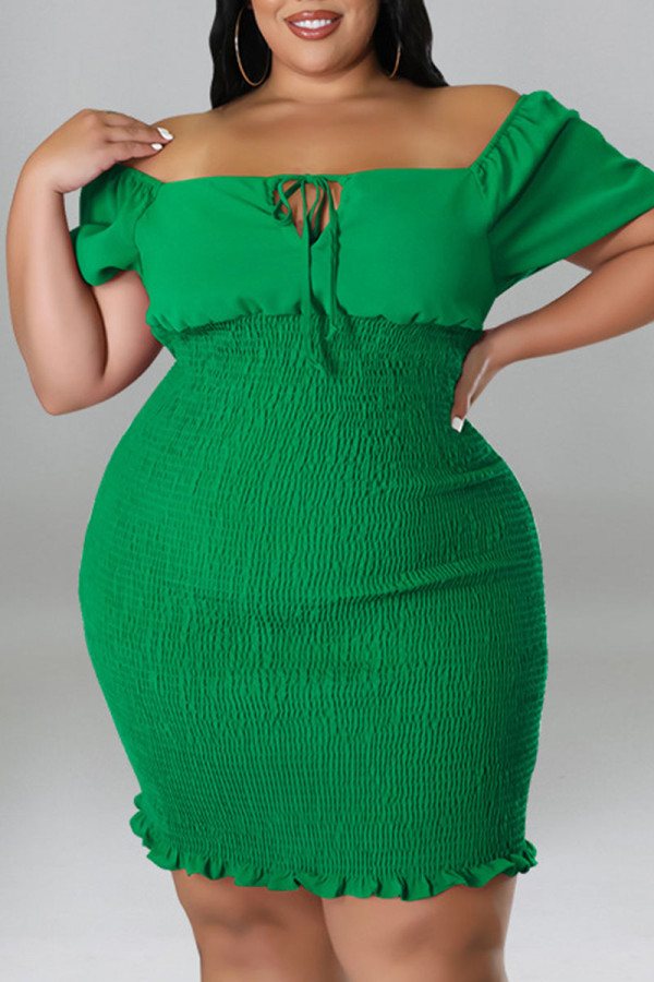 Зеленая сексуальная однотонная лоскутная юбка-карандаш с квадратным воротником, платья больших размеров