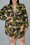Camouflage Fashion Casual Camouflage Print Patchwork Colletto con cerniera manica lunga Abiti taglie forti