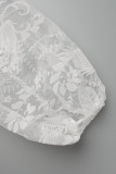 Macacão reto branco elegante de patchwork sólido transparente com gola O (contém o cinto)
