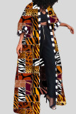 Темно-коричневая модная верхняя одежда в стиле пэчворк с уличным принтом