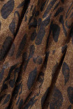 Leopardtryck Casual Print Leopard Patchwork V-hals Rak Plus Size Klänningar
