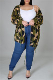 Camouflage Mode Casual Camouflage Print Patchwork Rits Kraag Lange Mouw Plus Size Jurken