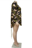 Camouflage Fashion Casual Camouflage Print Patchwork Zipper Collar Long Sleeve Plus Size Dresses