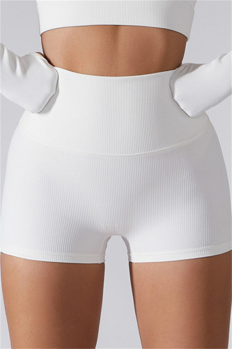 Weiße, modische, lässige Sportkleidung, solide Patchwork-Shorts mit hoher Taille