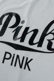 Pink Fashion Print Patchwork One Shoulder Langarm Zweiteiler