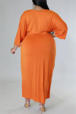 Orange Fashion Casual Solid Patchwork V-Ausschnitt Langarm Kleider in Übergröße