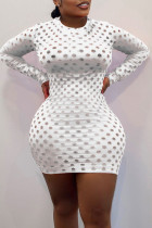 White Sexy Solid Hollowed Out Patchwork O Neck Pencil Skirt Dresses