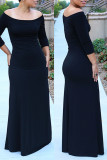 ブラックファッションカジュアルプラスサイズソリッドバックレスオフショルダーロングドレス