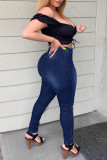 Hellblaue Casual Street Solide ausgehöhlte Patchwork-Ketten mit hoher Taille Denim-Jeans