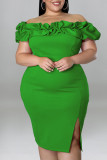 Saia de um degrau verde sexy com fenda de retalhos, saia de um passo, vestidos de tamanho grande