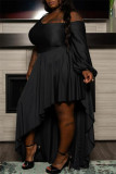 Robe irrégulière à col oblique et dos nu en patchwork uni à la mode noire