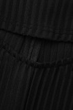 Zwarte casual effen uitgeholde rechte rompertjes met o-hals en patchwork