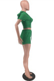 グリーンファッションカジュアルソリッドパッチワークジッパーカラー半袖ツーピース