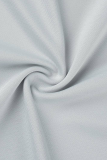Grau Weiß Fashion Print Patchwork One Shoulder Langarm Zweiteiler