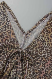 Graue Casual Print Leopard Patchwork V-Ausschnitt Gerade Kleider in Übergröße