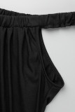 Zwarte casual effen patchwork schuine kraag losse jumpsuits