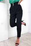 Schwarze, lässige Arbeits-Patchwork-Hosen mit hoher Taille, einfarbige Bleistiftunterteile