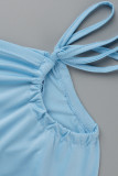 Due pezzi senza maniche con spacco o collo casual con fasciatura solida blu