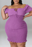 Фиолетовая сексуальная однотонная лоскутная юбка-карандаш с квадратным воротником, платья больших размеров