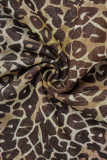 Vestidos amarelos com estampa casual leopardo patchwork decote em V reto plus size