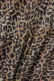 Gelber, lässiger Leoparden-Patchwork-V-Ausschnitt, gerade Kleider in Übergröße