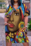 Разноцветные повседневные прямые платья с уличным принтом в стиле пэчворк с V-образным вырезом