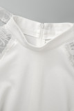 Macacão reto branco elegante de patchwork sólido transparente com gola O (contém o cinto)