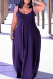 Robe longue sexy décontracté grande taille solide dos nu bretelle spaghetti violet